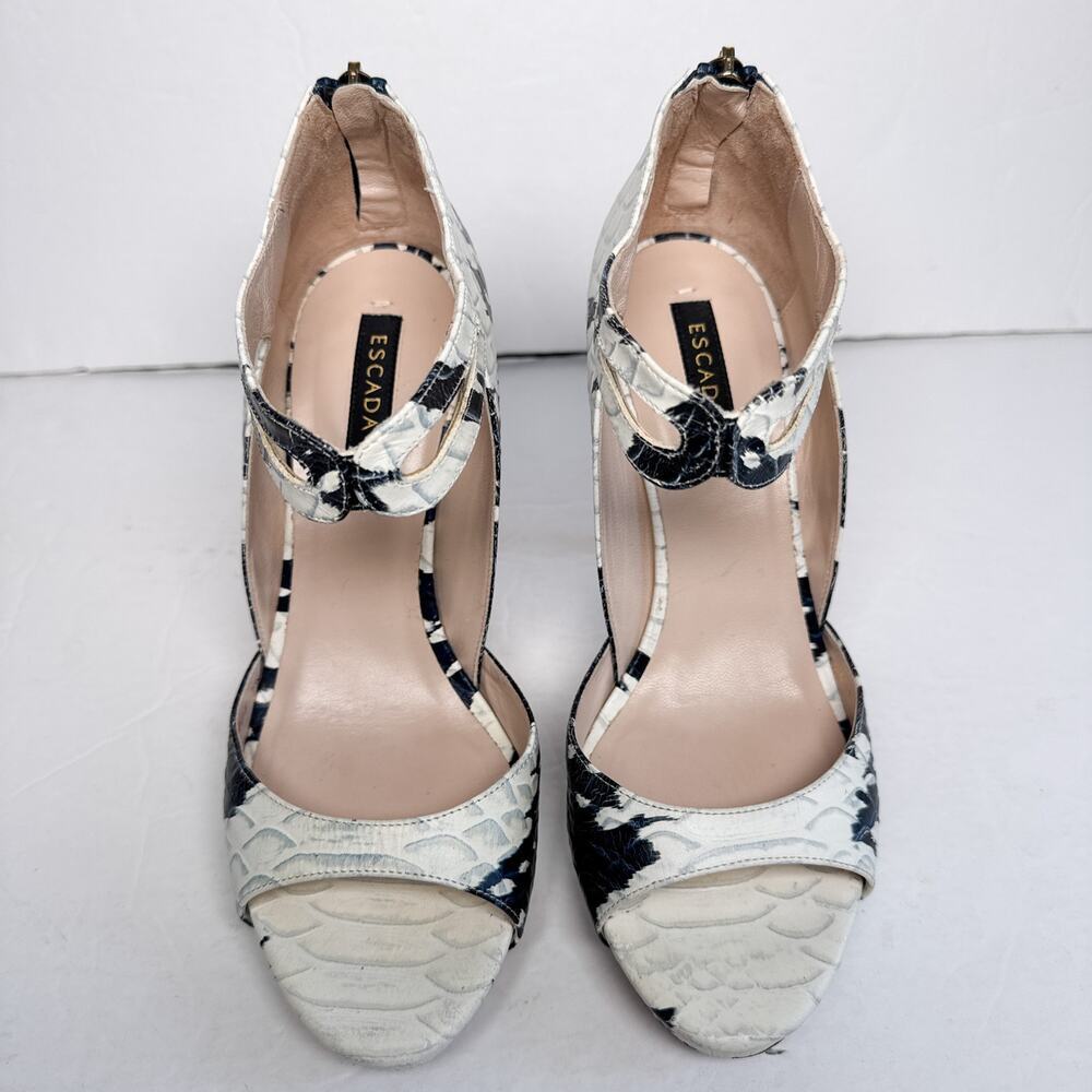Escada Sophie Calfskin Heels Navy Ivory Italy Size 37 - Picture 3 of 13